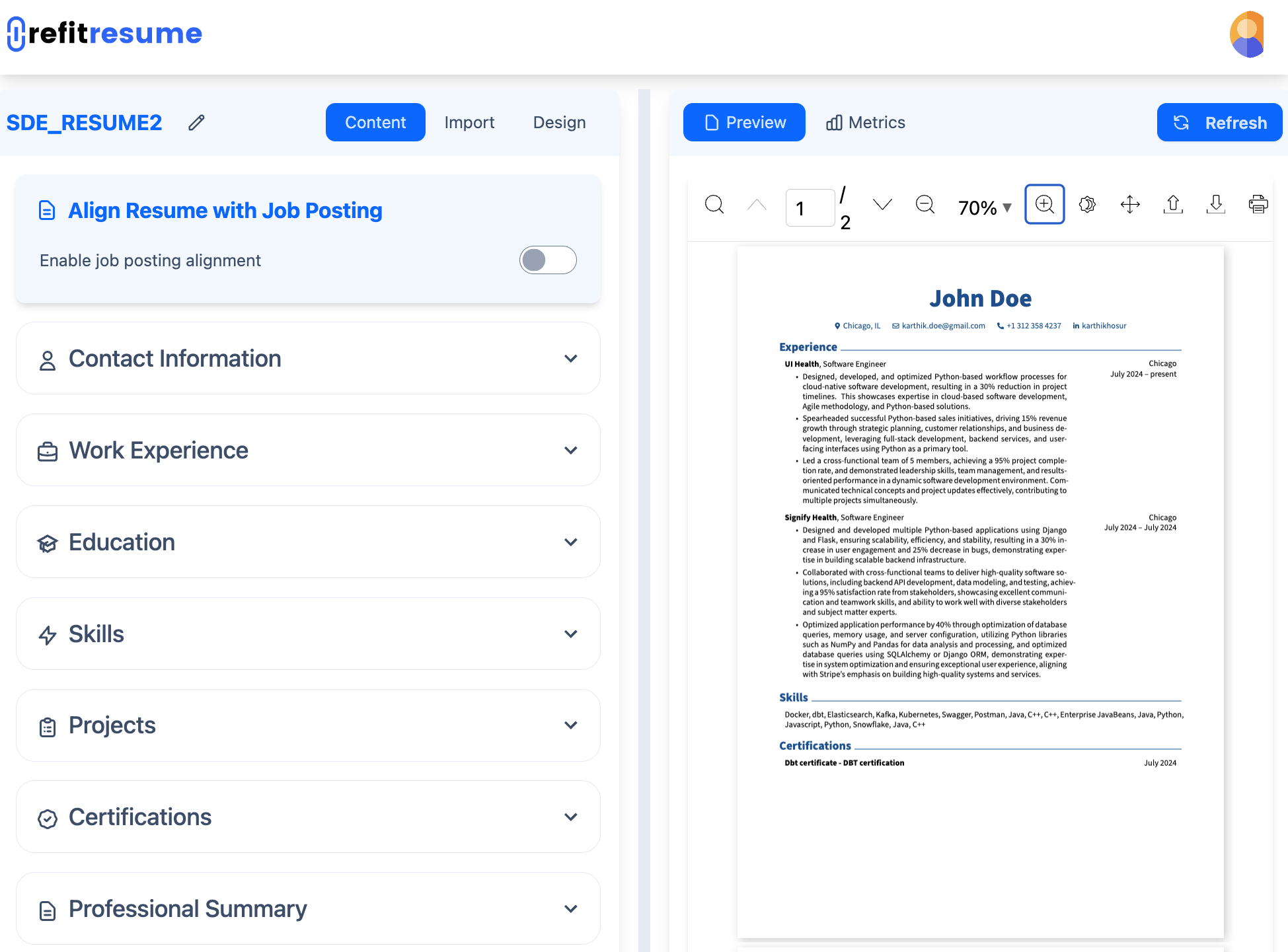 AI Resume Builder Dashboard